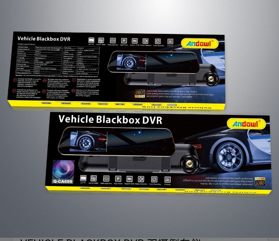 Kit con specchietto per auto e dash cam schermo da 4.3 pollici risoluzione 1080p doppia lente con registratore e telecamera posteriore