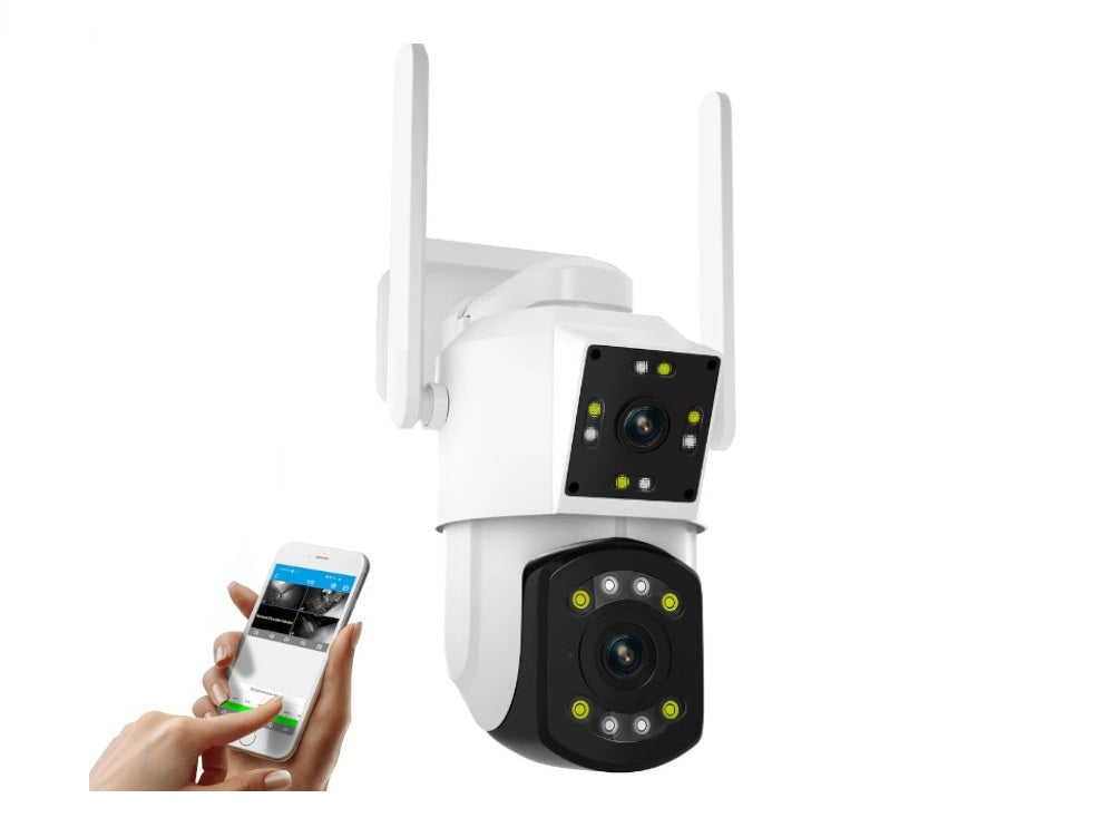 Telecamera di sicurezza WiFi 4 megapixel doppio obiettivo esterno